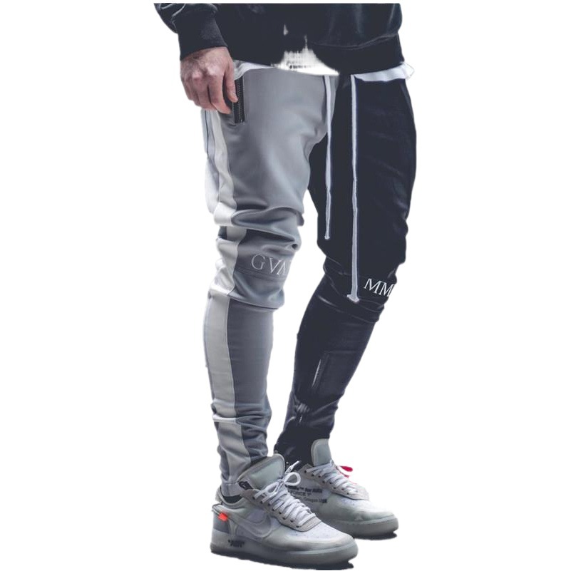 2019 primavera nuevos Pantalones deportivos para hombres costura Stretch Slim fitness pantalones hombres pantalones casuales al aire libre