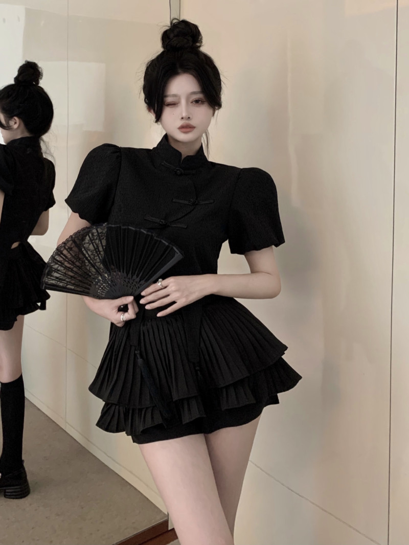 改良旗袍衬衫女2022年夏季新款ins潮国风甜辣妹气质短袖上衣r1126