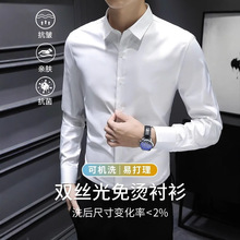 春秋季衬衫男长袖免烫衬衣职业2025新款商务正装纯色寸衫高级感潮