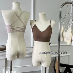 スチールリングのない女性用の新しいスタイルのシームレス下着、プッシュアップ、たるみ防止、横乳ベストスタイルのブラジャー、クロスバックレス、美しい背中、女性用