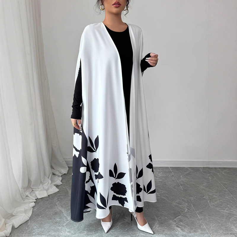 Plus Size Women's Floral Print Long Vest Cardigan Loose Coat Robe