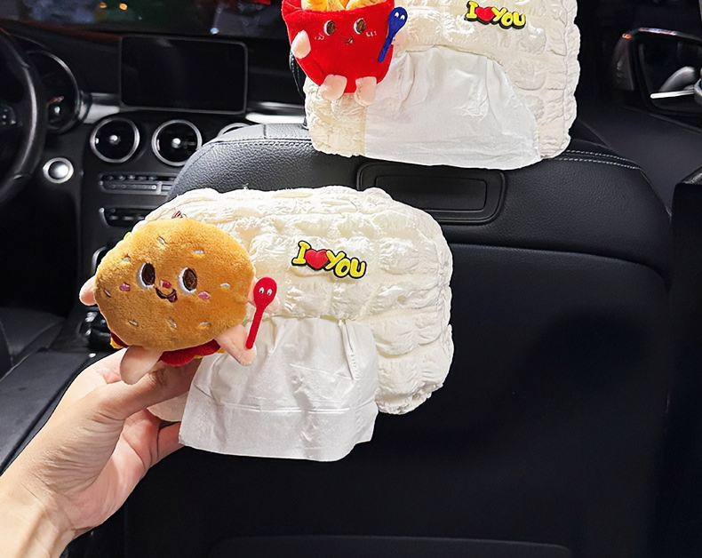 Car-mounted tissue box, cute cartoon hanging seat back tissue box, car armrest tissue box, decorative accessory for women