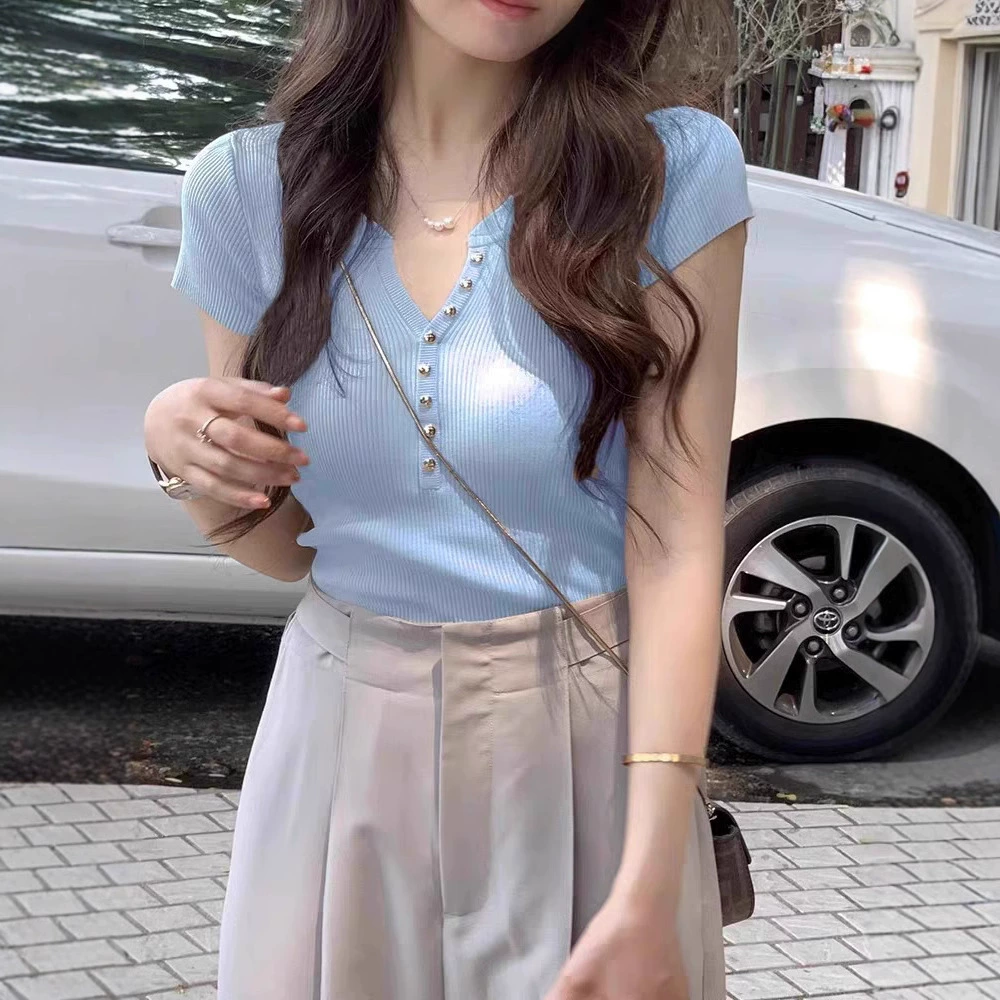 Knitted summer short sweater, with short sleeve