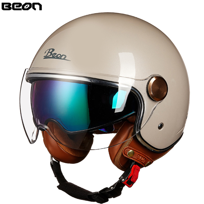 BEON casco de la motocicleta retro medio casco cuatro estaciones universal de los hombres y las mujeres del coche eléctrico de la motocicleta casco de doble lente