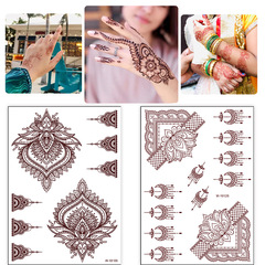 Foreign trade cross-border European and American tattoo stickers semi-permanent Arab bride brown red Hannah waterproof lace tattoo stickers