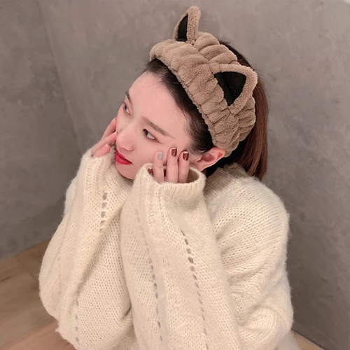 Cute Cat Ears Hair Band for Women, Face Washing, Applying Face Mask, Hair Tie, Simple and Versatile Head Accessory, Plush Headband,  Head Scarf