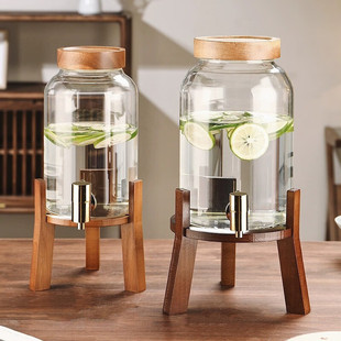Cold Water Kettle with Faucet, High Temperature Resistant Glass Household Water Storage Cold Water Bottle, Fruit Tea Cold Brew Beverage Juice Bucket Set