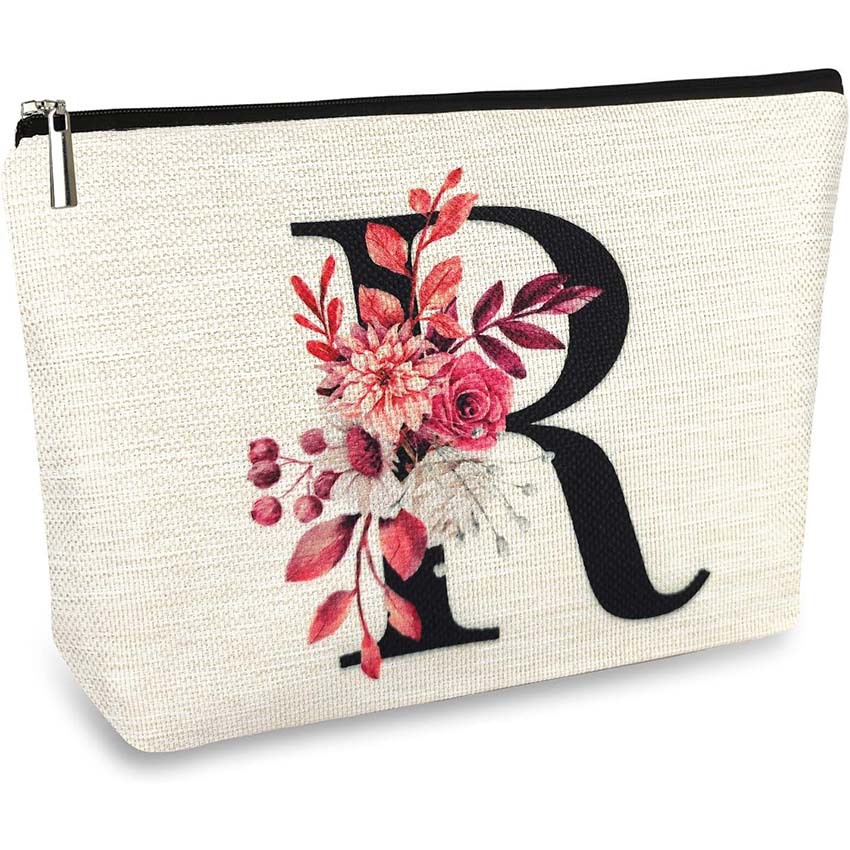 Bolso de cosméticos para mujer de Amazon transfronterizo letra patrón creativo bolsa de cosméticos bolsa de almacenamiento bolsa de cremallera impermeable de lino
