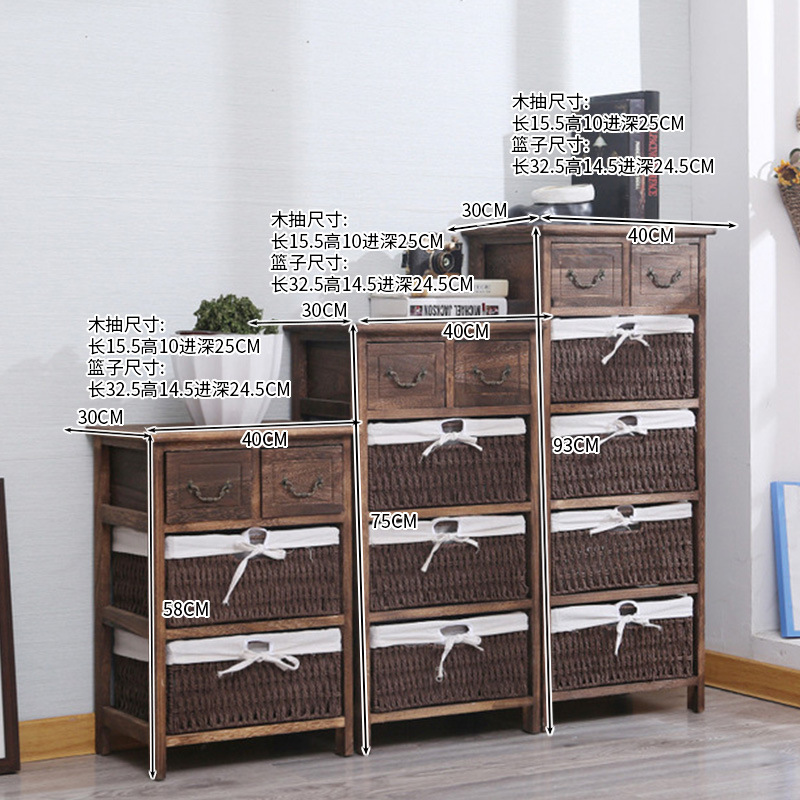 Cross-Border American retro de madera maciza gabinete de almacenamiento de la fábrica pastoral de múltiples capas cajón de almacenamiento de gabinete mesita de noche en el pecho de cajones