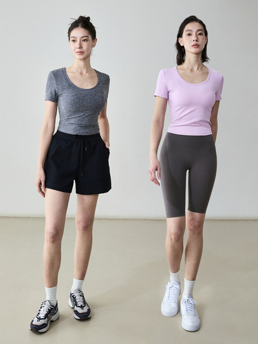 Women's Round Neck Yoga Top, Comfortable and Sleek, Shoulder-Strapped, Revealing Waist, Slimming Fitness and Exercise Clothing for Summer