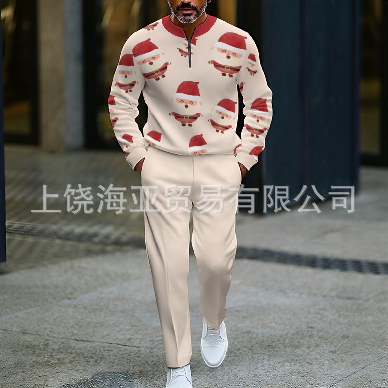 2025欧美跨境外贸秋冬热卖新款男士圣诞节数码打印套装男卫衣两件|undefined