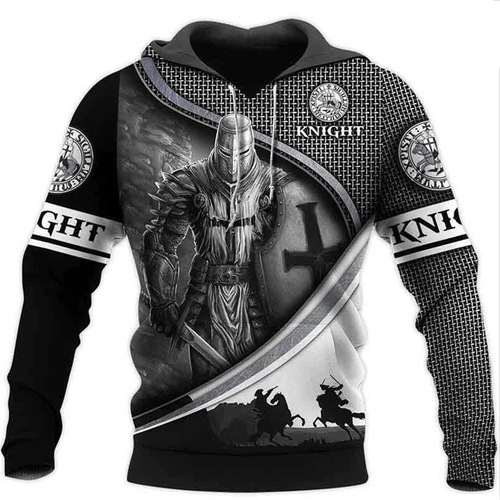 Men's Templar Knight Hooded Sweatshirt 3D Printed Long Sleeve Hoodie Fashion New Style Sports Top Street Loose Men's Clothing