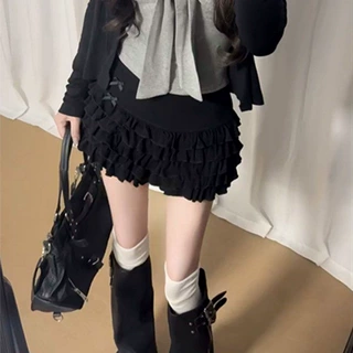 超好看半身短裙女秋季2026新款辣妹纯欲风木耳边蝴蝶结蛋糕裙子