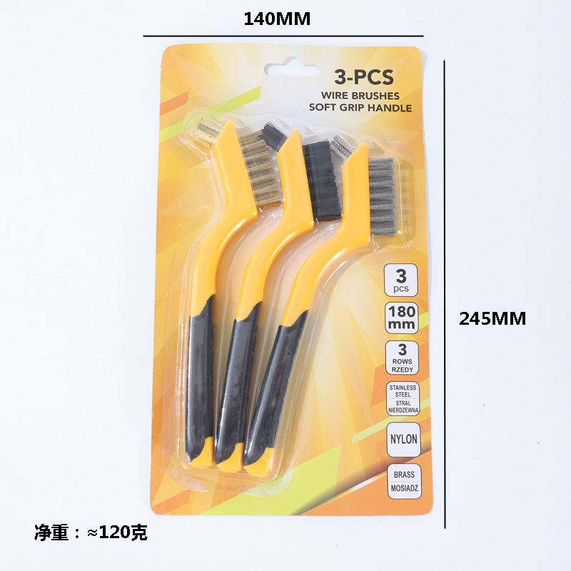 Nueve caballos 3PC traje de doble cabeza cepillo de alambre de acero inoxidable cepillo de alambre de cobre cepillo de limpieza Wenwan cepillo de eliminación de óxido