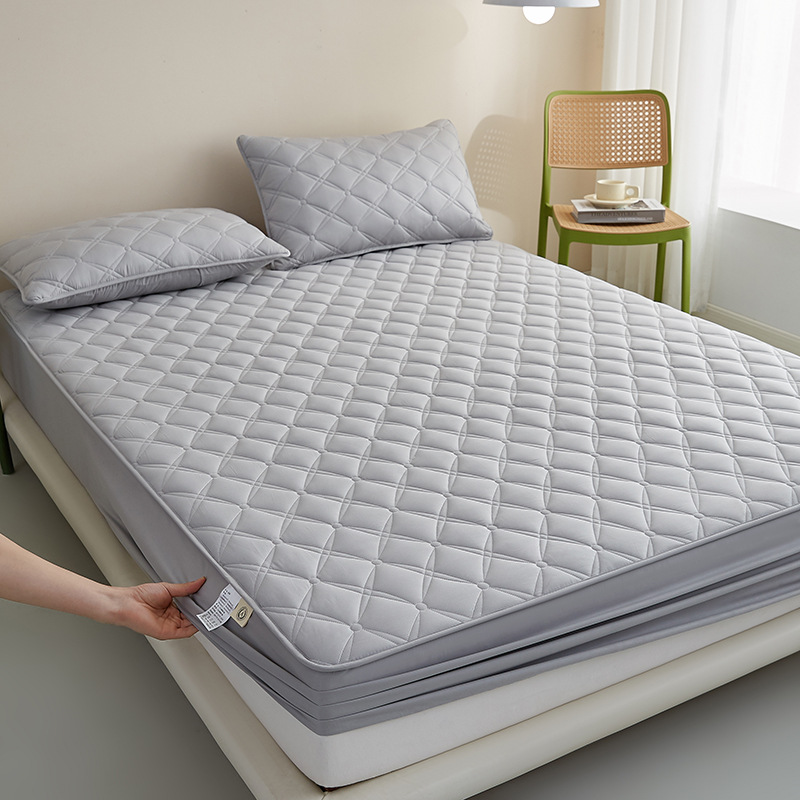 All-Cotton Fitted Sheet Hotel-Style Quilted Pure Cotton Single-Piece Full-Coverage Bed Cover Simmons Twill Solid Color Protective Cover Light Luxury Style