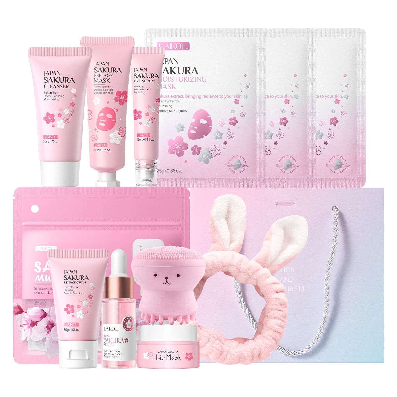 Transfronterizo LAIKOUFENYI serie de cerezo conjunto de cuidado facial hidratación humectante FDA fabricantes de stock image 19