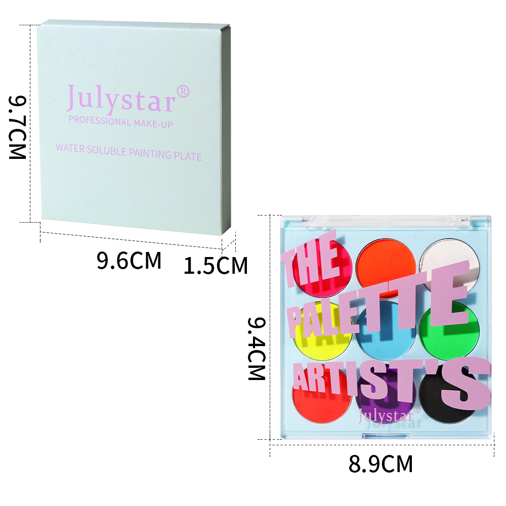 Cross-border European and American stage makeup water-soluble color UV eyeliner plate, luminous eyeliner, quick-drying and non-smudging body painting cream Specification drawing