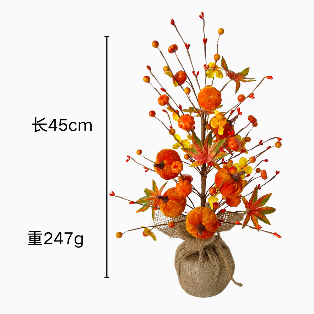 Simulación bayas franela calabaza decoración árbol pequeño decoración de mesa festival de la cosecha de otoño día de acción de gracias árbol de arce de Halloween