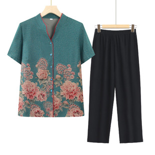 Old Lady Summer Shirt Thin Elderly Short-Sleeved Grandma Loose Short Shirt Mother's Clothes New Suit