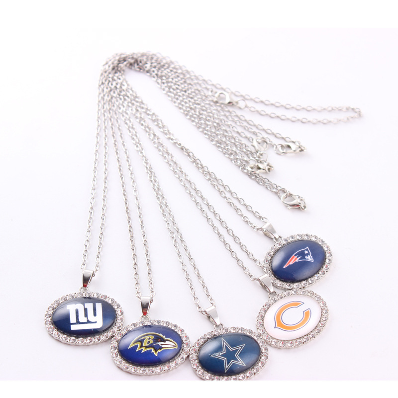 Nfl 32 Team Logo Oval Time Capsule Diamond-Encrusted Necklace New Design American Football Pendant Necklace