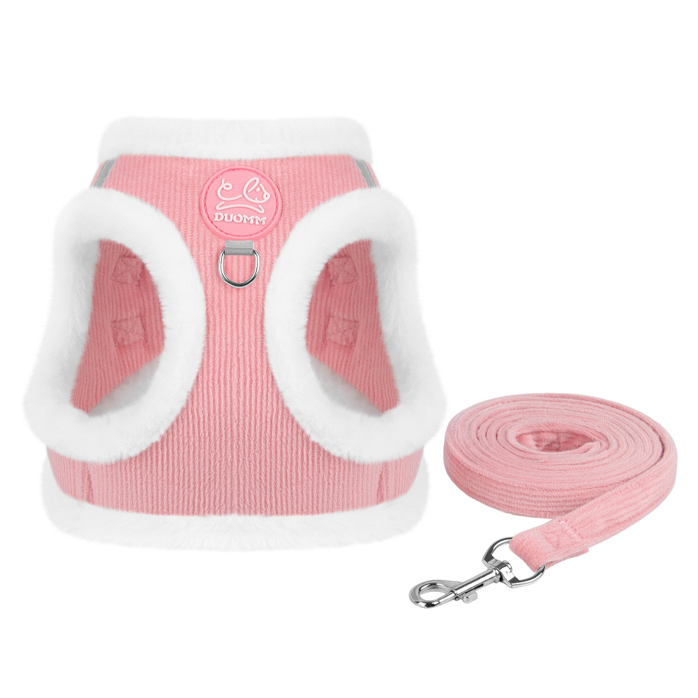 Nueva correa para mascotas, reflectante, cálida, suave, cuerda para pasear perros, arnés para perros cómodo de felpa de piel de conejo integrada