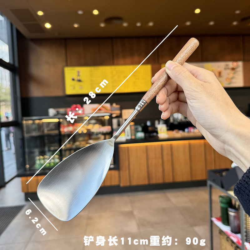 【Estilo Retro de Lujo Ligero】Espátula de Madera de Nogal y Acero Inoxidable 316, Cuchara para Servir, Espátula de Cocina, Cuchara Multiusos para Mezclar y Servir Arroz