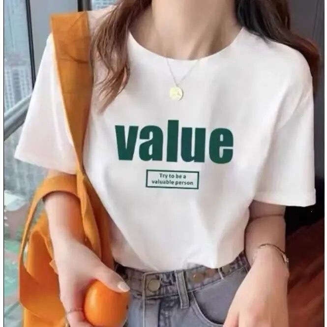 Summer White Printed T-Shirt for Women, Unique and Stylish Casual Sports Top, Loose and Versatile, Slimming Half-Sleeve
