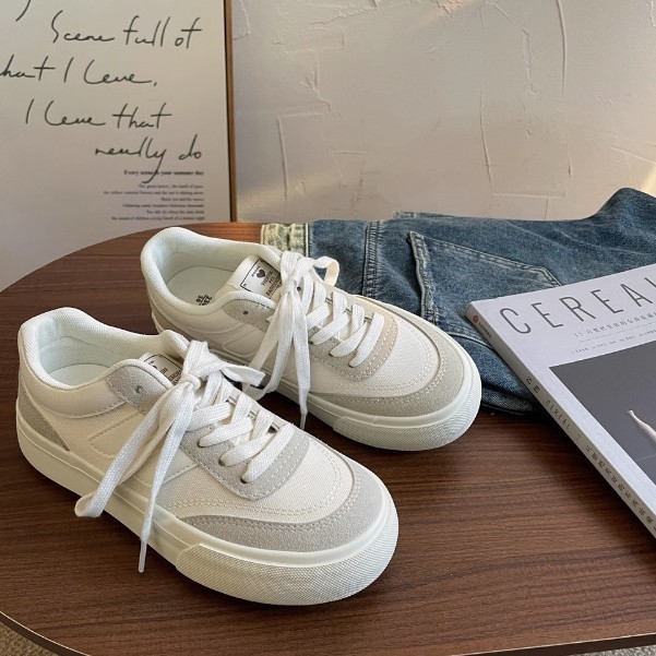 Thick-Soled Canvas Shoes for Women 2026 Spring and Summer New Niche Original Retro Versatile Sneakers Hong Kong Style Student White Shoes