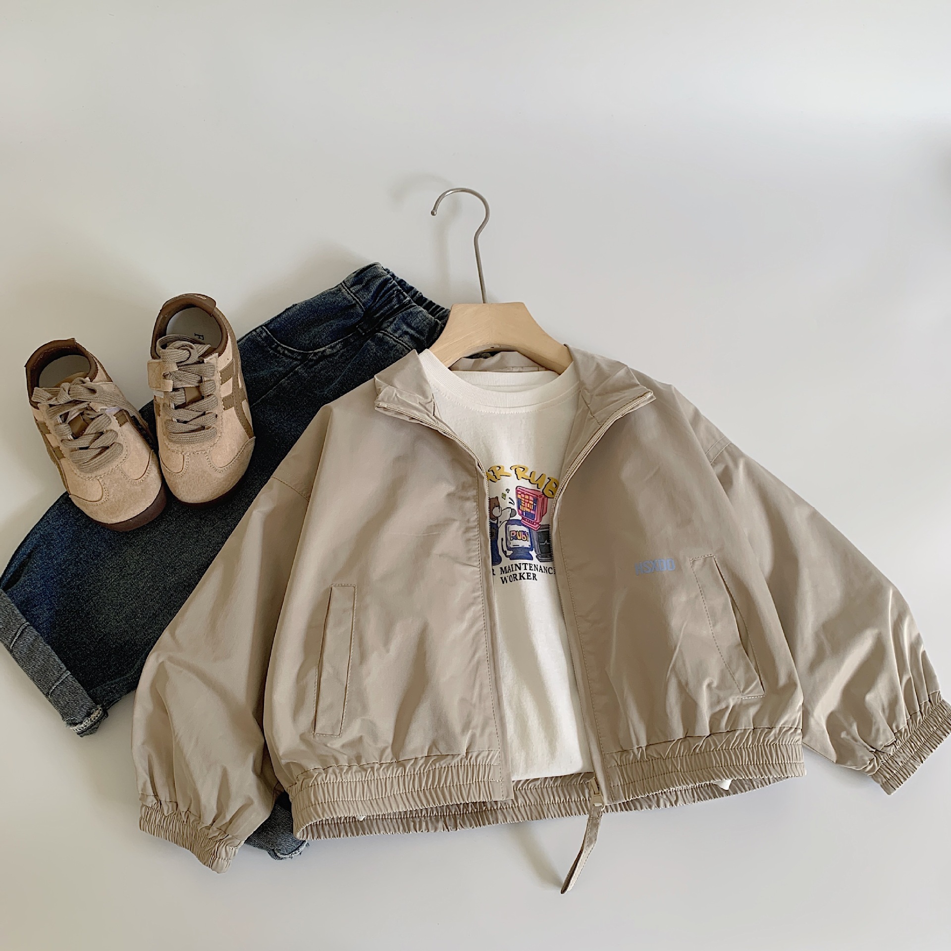 Mai Bao chaqueta infantil 2025 ropa de primavera impresa con cremallera chaqueta para niños coreanos ropa casual para niños