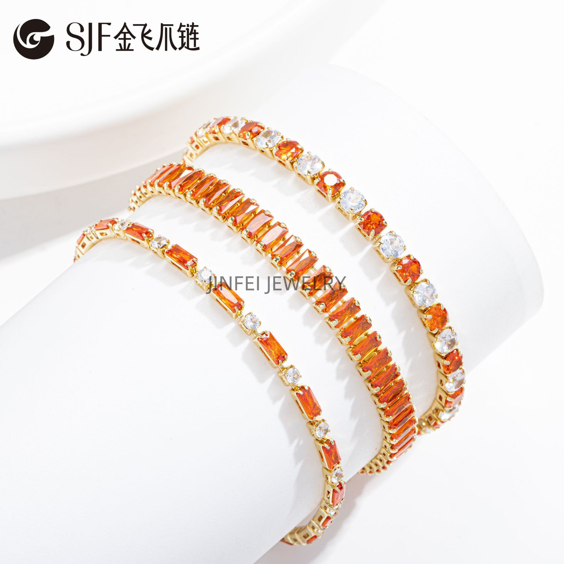 Niche Design Light Luxury High-End Copper Gold-Plated Simple Rectangular Color Zircon Thin Watch Buckle Temperament Bracelet Wholesale