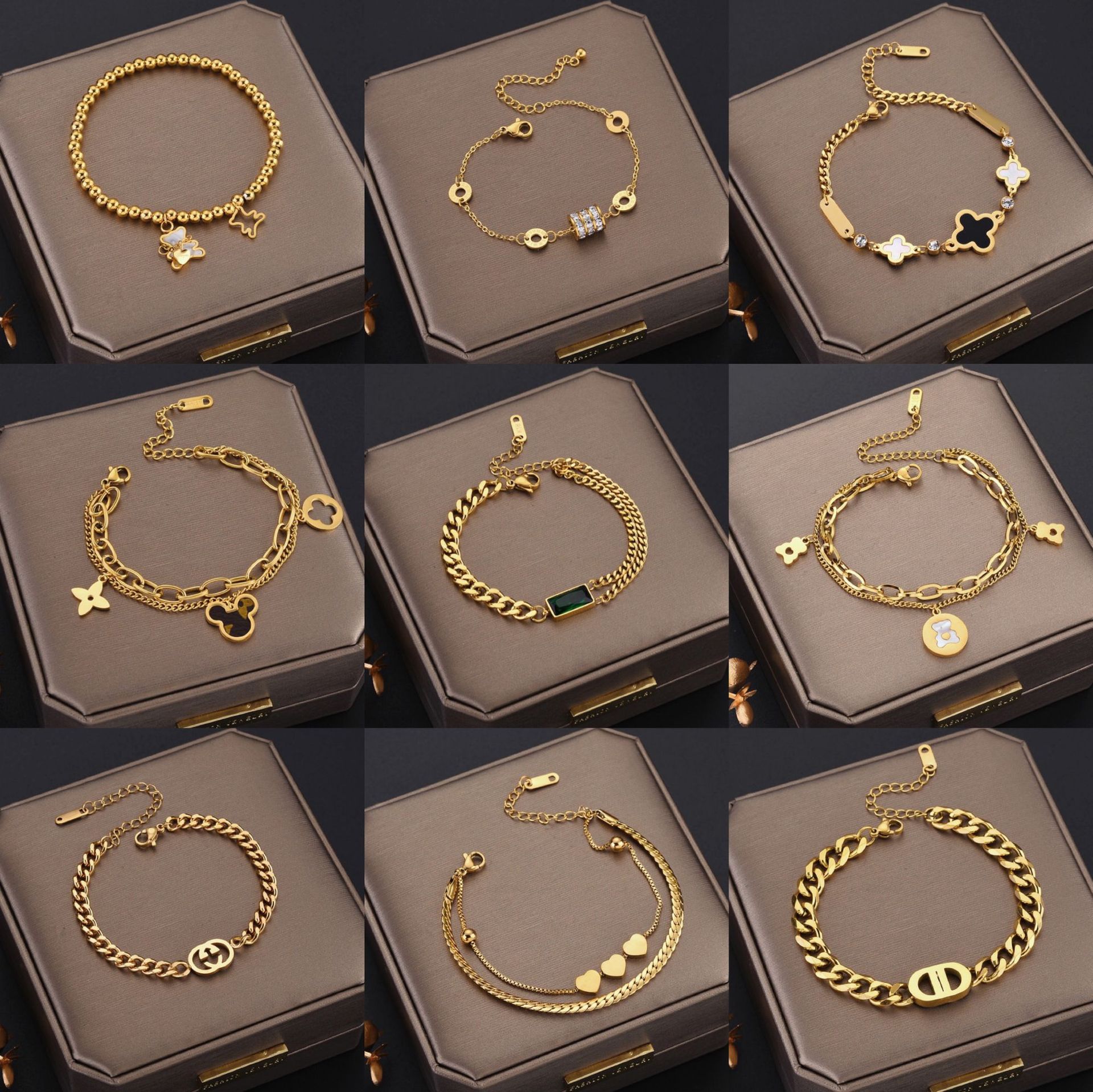 Fashion Geometric Titanium Steel Gold Plated Zircon Bracelets