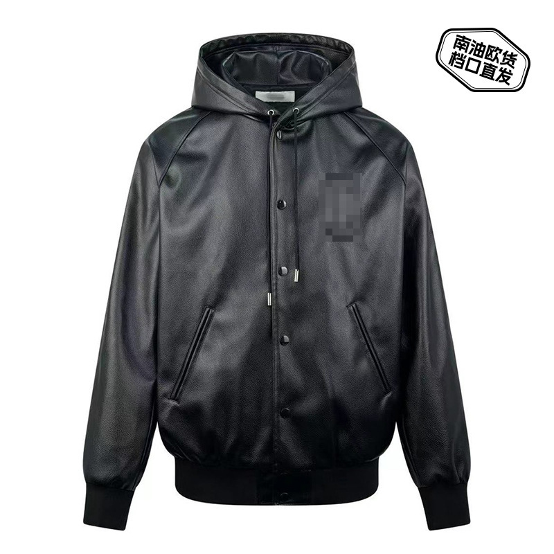 24Cl Leather Hooded Jacket Men's and Women's Pu Leather Texture Windproof Function Outdoor Sports Hoodie Letter Design Yippi