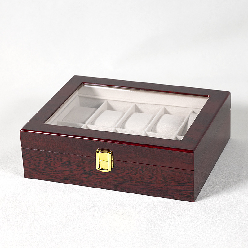 En stock pintura roja reloj caja de almacenamiento a prueba de polvo con claraboyas reloj pulsera caja de exhibición caja de colección