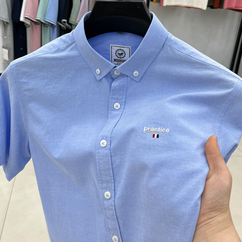 Authentic Tommy Shirt Men's Short-Sleeved Oxford Solid Color Embroidered Men's Shirt Summer Thin No-Iron Half-Sleeved Top Authentic Tommy Shirt Men's Short-Sleeved Oxford Solid Color Embroidered Men's Shirt Summer Thin No-Iron Half-Sleeved Top