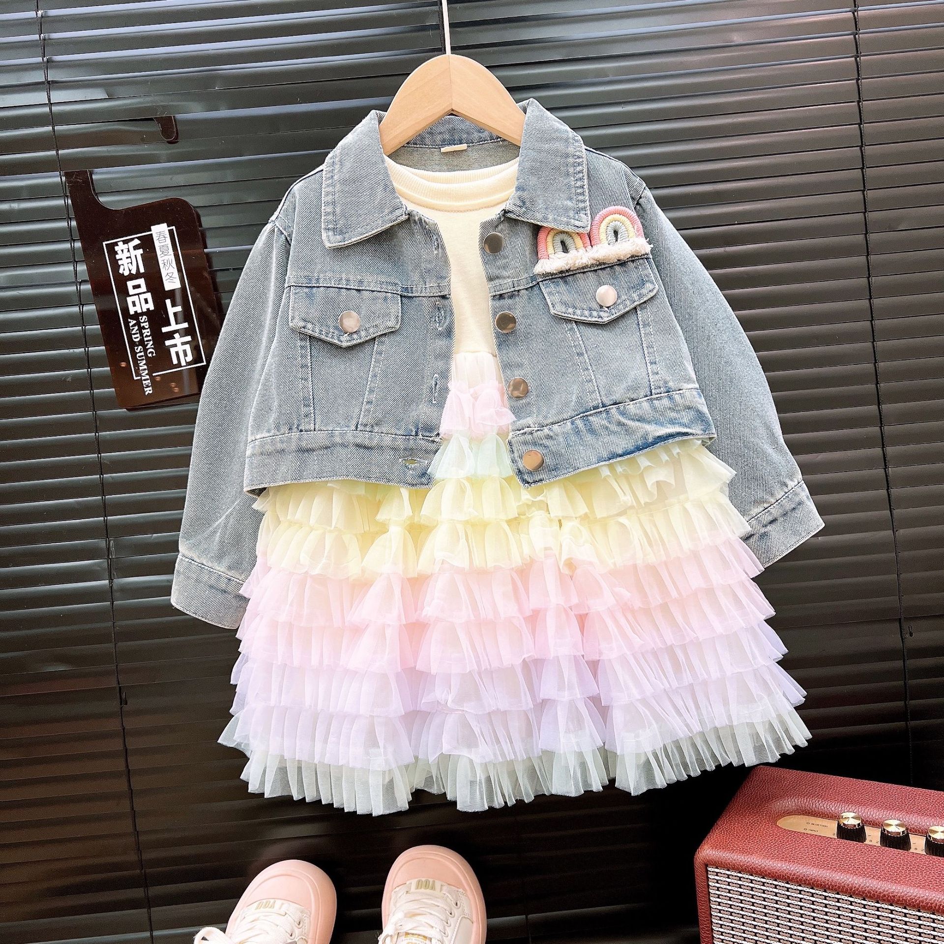 Girls' Autumn Denim Dress Set 2026 New Fashion Princess Two-Piece Outfit for Baby Girls Autumn Clothing
