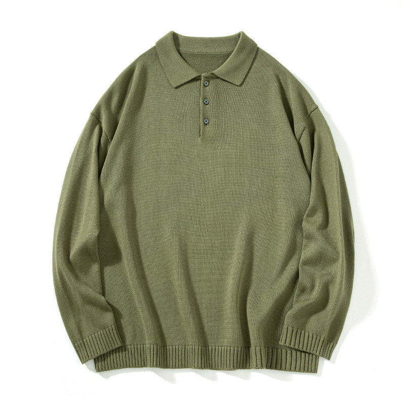 2023 Otoño e Invierno suéter abrigo solapa Polo camisa de manga larga suelta fuera del hombro suéter de los hombres coreanos