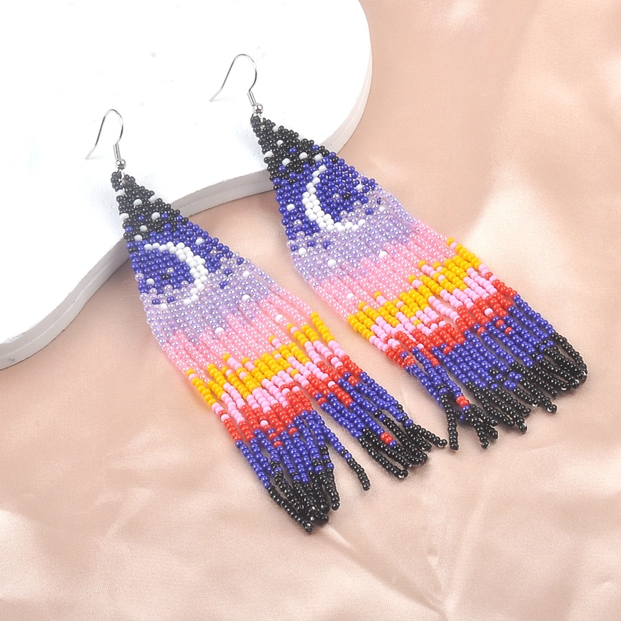 1 Pair Vintage Style Exaggerated Moon Seed Bead Drop Earrings display picture 6