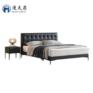 Italian Minimalist Leather Bed Modern Simple Light Luxury Double Edge-To-Edge Small Apartment Solid Wood Upholstered Master Bedroom Leather Art Wedding Bed