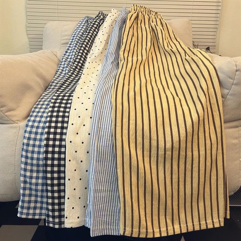 Petite Lazy Japanese Retro Vertical Striped Pants for Women, Suitable for Wearing Outside, Summer Thin Loose Casual Walking Pants