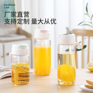 Simple transparent plastic cup portable straight Cup student portable sports water bottle creative plastic straw cup juice cup