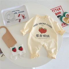 一件代發0-2歲秋款男女寶寶長袖連體衣 個性搞笑莓有煩惱哈衣爬服