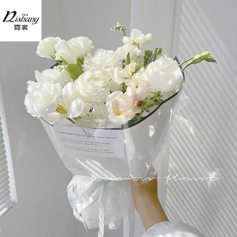 黑白边框哑光膜防水韩式花束包花纸韩素纸 鲜花包装纸材料纯色纸