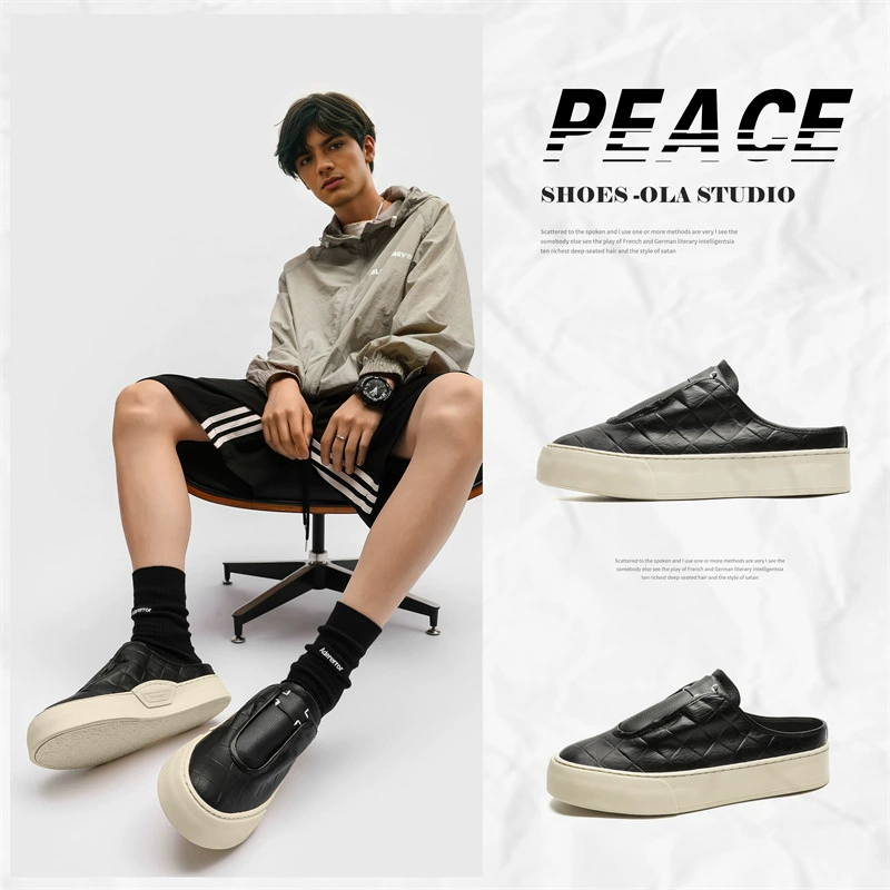 Nizhong High Street Half-To Street Waots Baotou Тапочки Мужское подиумное кожаные повседневные кроссовки Летняя обувь