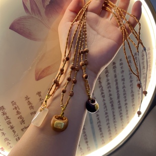 Olive Nuclear Bamboo Necklace Sandalwood Chalcedony Ping An No-incident Brand Pendant Necklace Advanced Sense Clavicle Chain Wen Play