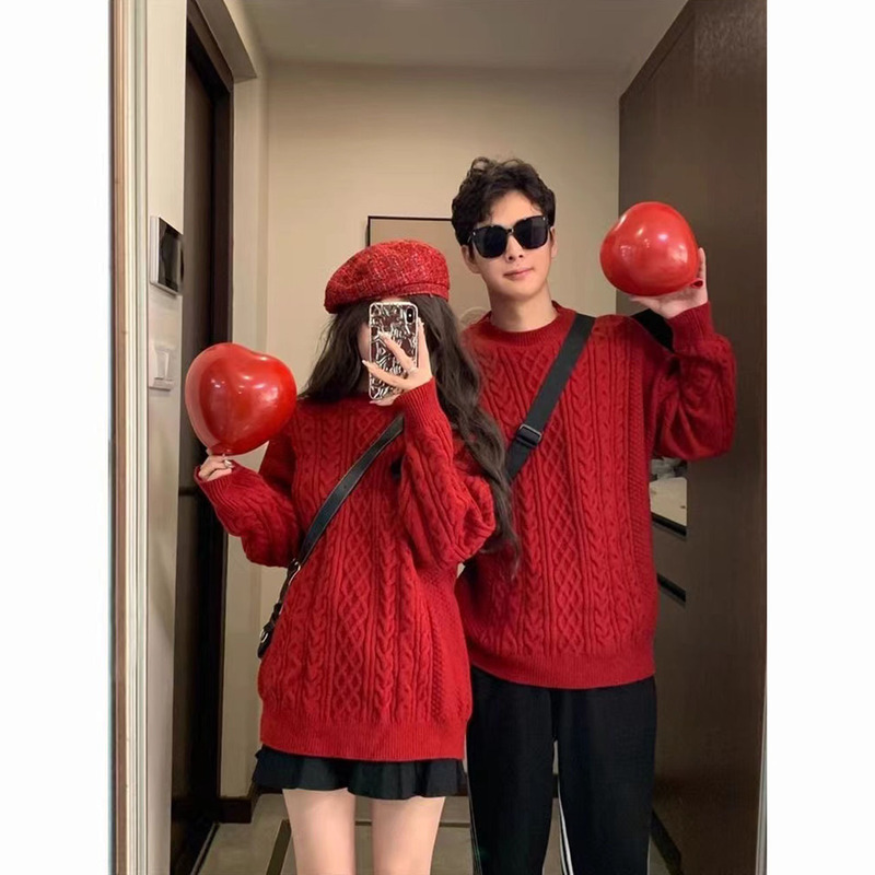 This year's red sweater men's couple men's twist tide sweater coat Christmas New Year's foreign trade a generation of hair