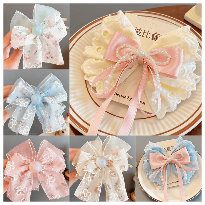 Korean-Style Sweet and Cute Lace Hair Clip with Beautiful Bow, Feminine Hair Accessory for Back-Of-Head Updo, Spring Clip Hair Ornament Korean-Style Sweet and Cute Lace Hair Clip with Beautiful Bow, Feminine Hair Accessory for Back-Of-Head Updo, Spring Clip Hair Ornament