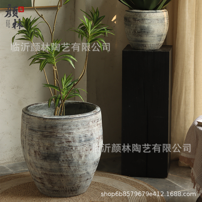 Retro gris creativo textura interior sala de estar maceta verde hotel centro comercial decoración patio gran maceta de aterrizaje