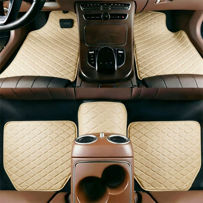 floor mats, leather, waterproof, non-slip, Universal Foot Pad - beige-five-piece-set-600g
