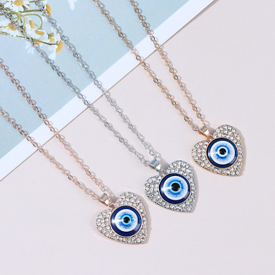 2pcs Turkish Devil Eye Necklace for women Dot Diamond Heart Shaped Blue evil Eyes beads Pendant Necklace Jewelry