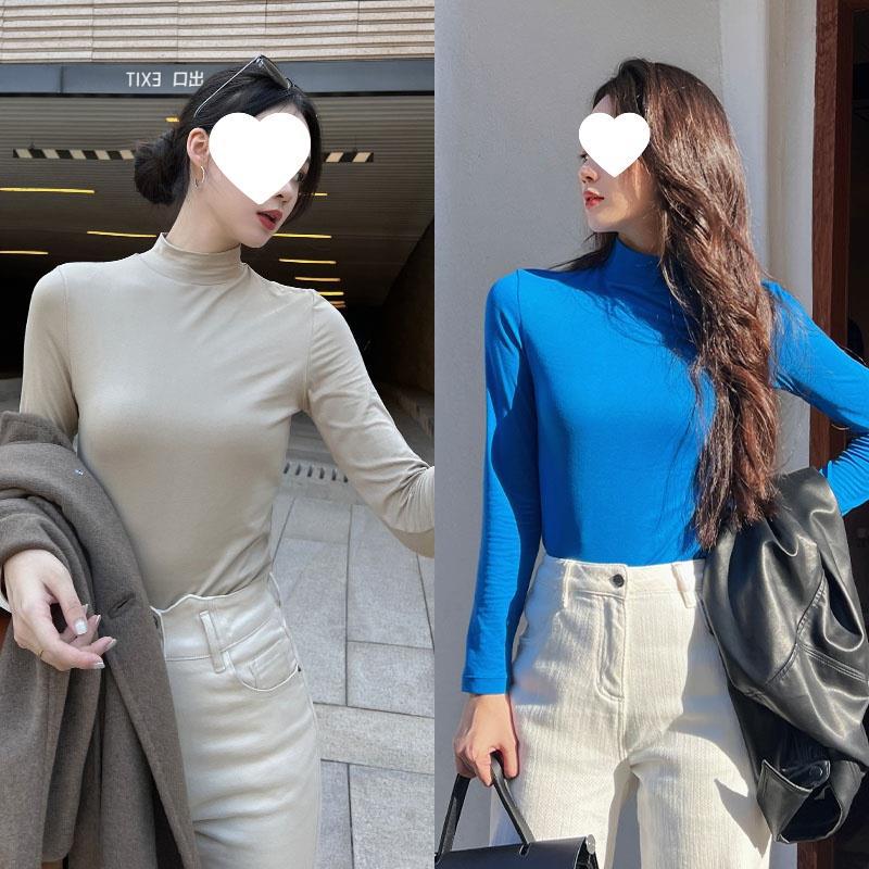 MEIYANG MEIYANG 근육베이스 셔츠 레이어 2 피부 같은 슬림 핏 모의 칼라 스웨터